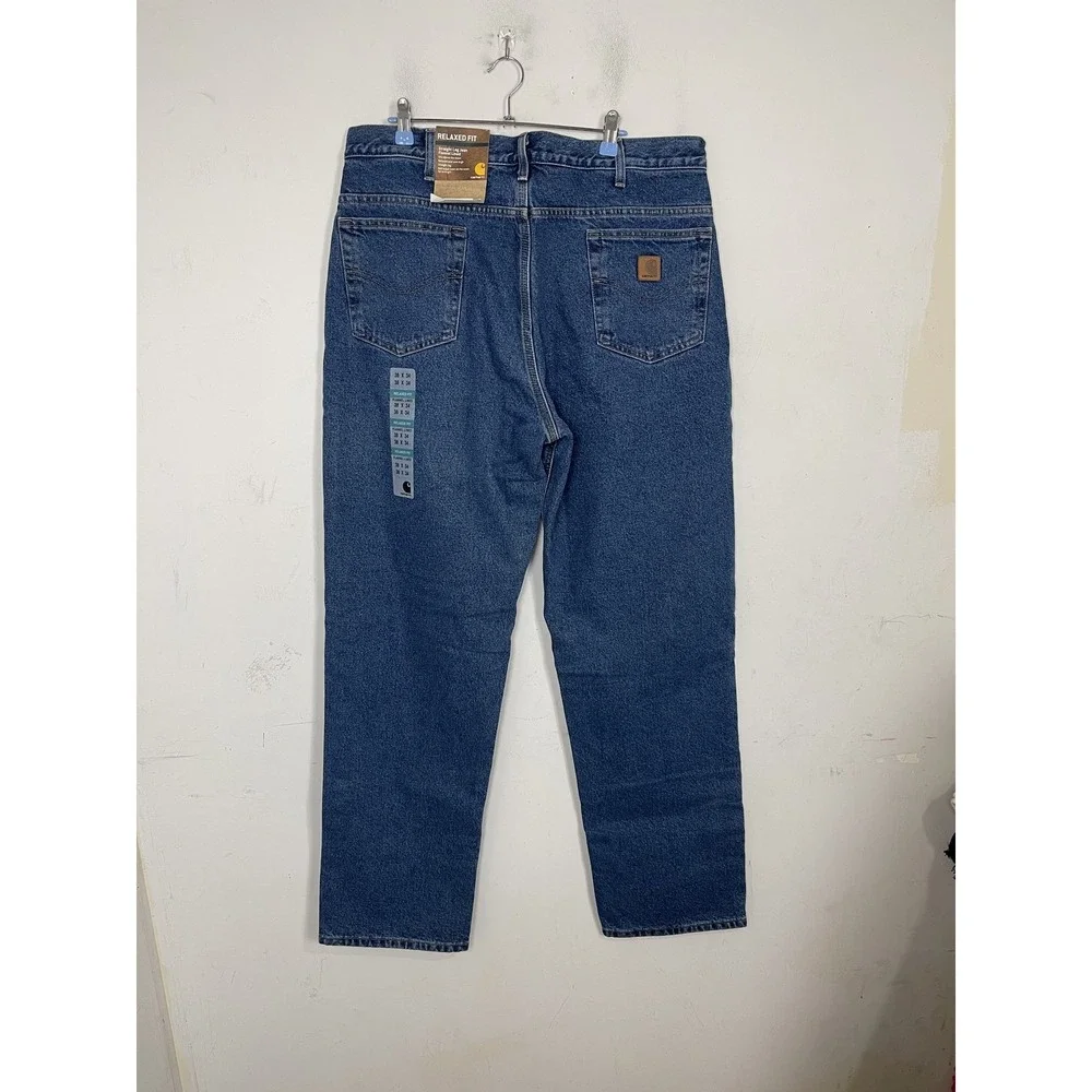 Carhartt Mens Jeans 38x34 Relaxed Fit Straight Leg Flannel Lined Denim Work‎ NWT